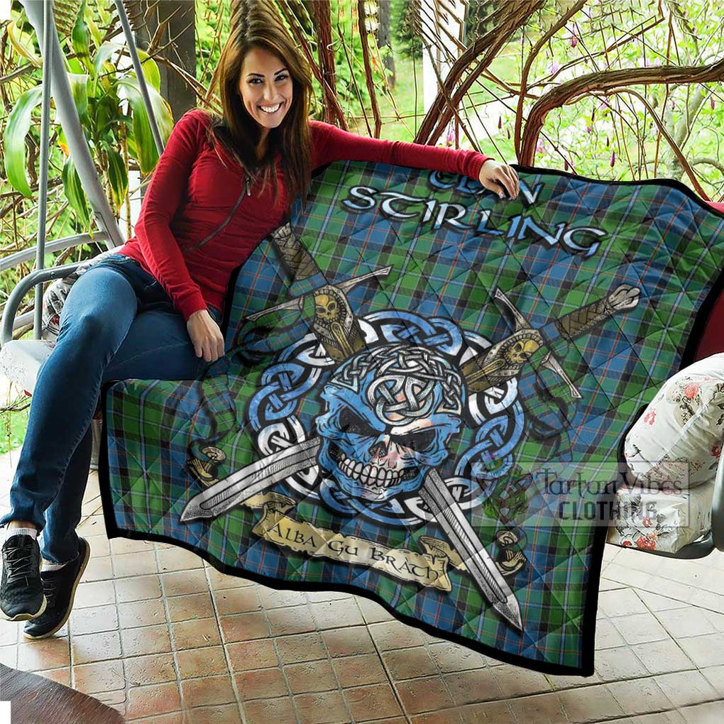 Tartan Vibes Clothing Stirling Tartan Quilt with Celtic Skull Alba Gu Brath Style