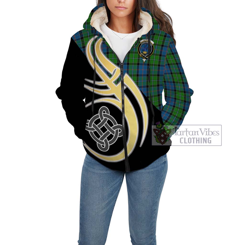Stirling Tartan Sherpa Hoodie with Family Crest and Celtic Symbol Style Unisex - Tartan Vibes Clothing