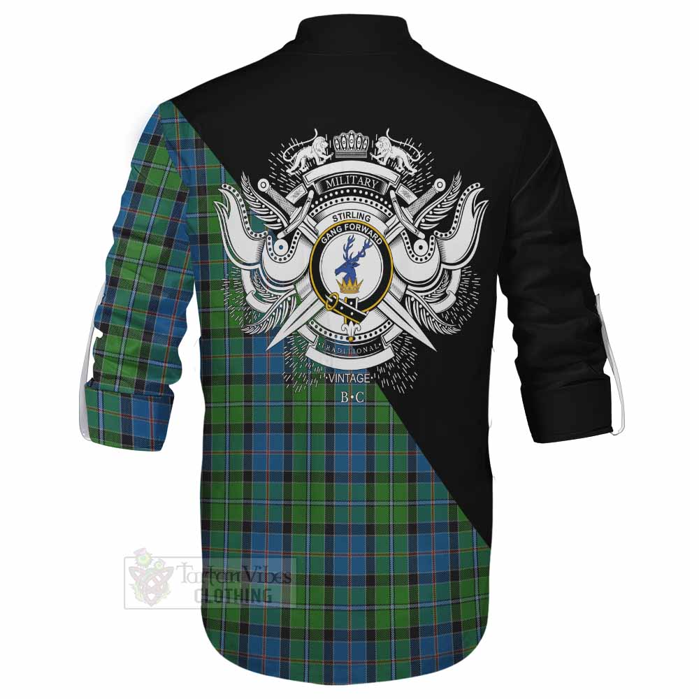 Tartan Vibes Clothing Stirling Tartan Ghillie Kilt Shirt with Family Crest and Military Logo Style