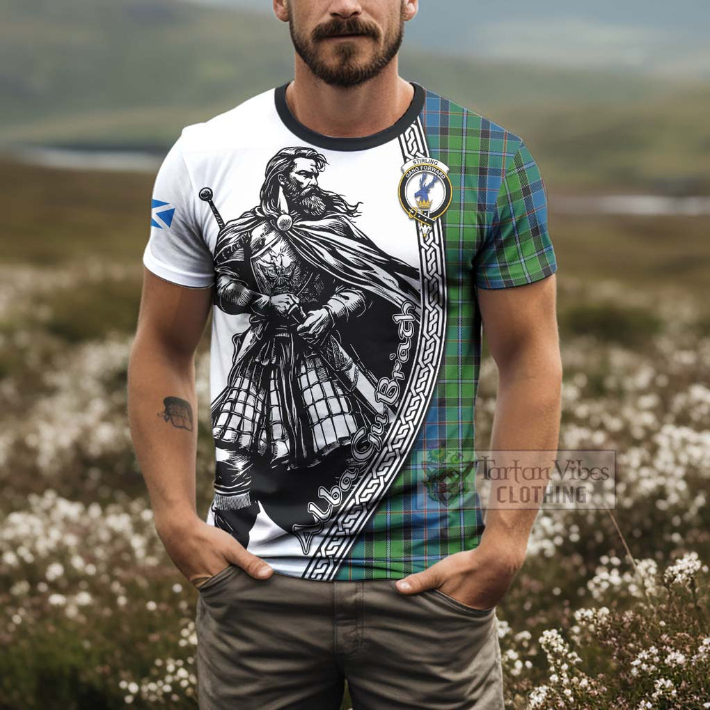 Tartan Vibes Clothing Stirling Tartan Clan Crest T-Shirt with Highlander Warrior Celtic Style