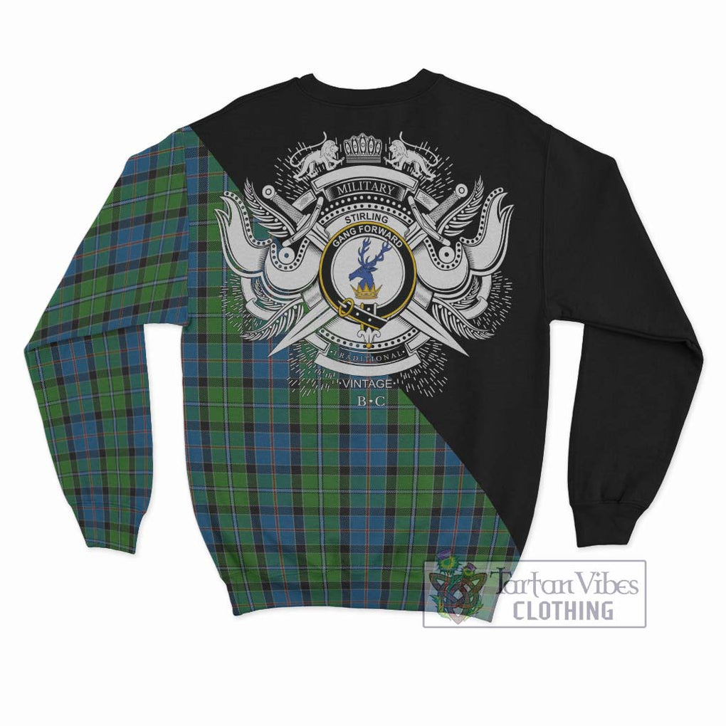 Stirling Tartan Sweatshirt with Family Crest and Military Logo Style - Tartanvibesclothing Shop