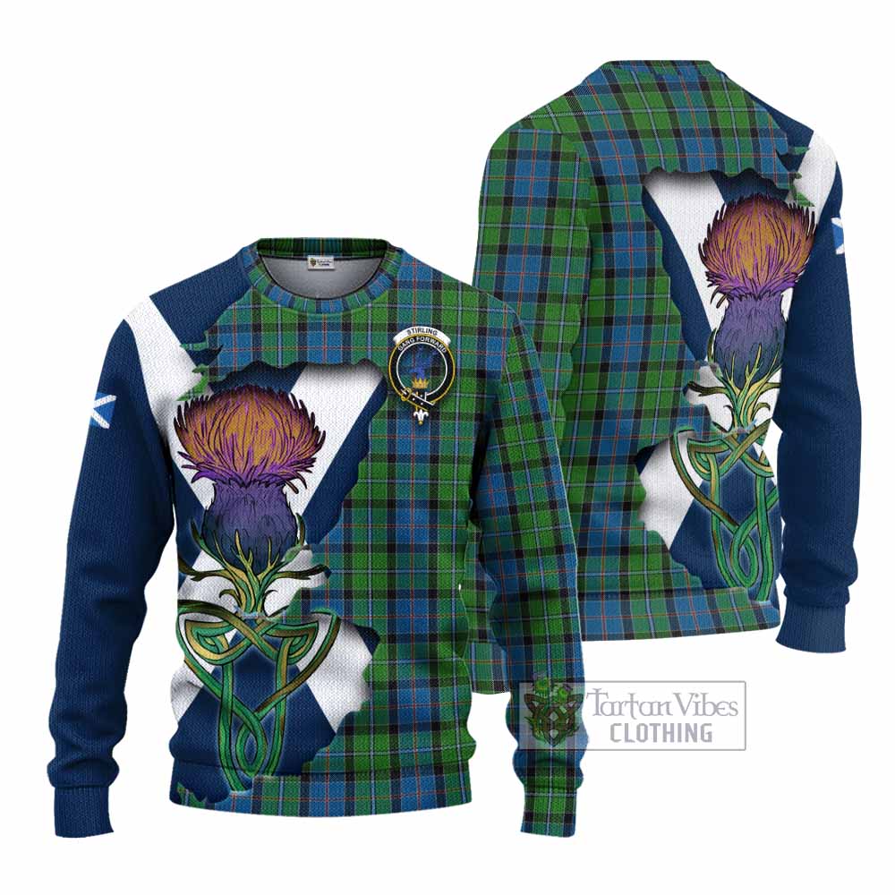 Tartan Vibes Clothing Stirling Tartan Family Crest Knitted Sweater Scottish Thistle Celtic Inspired
