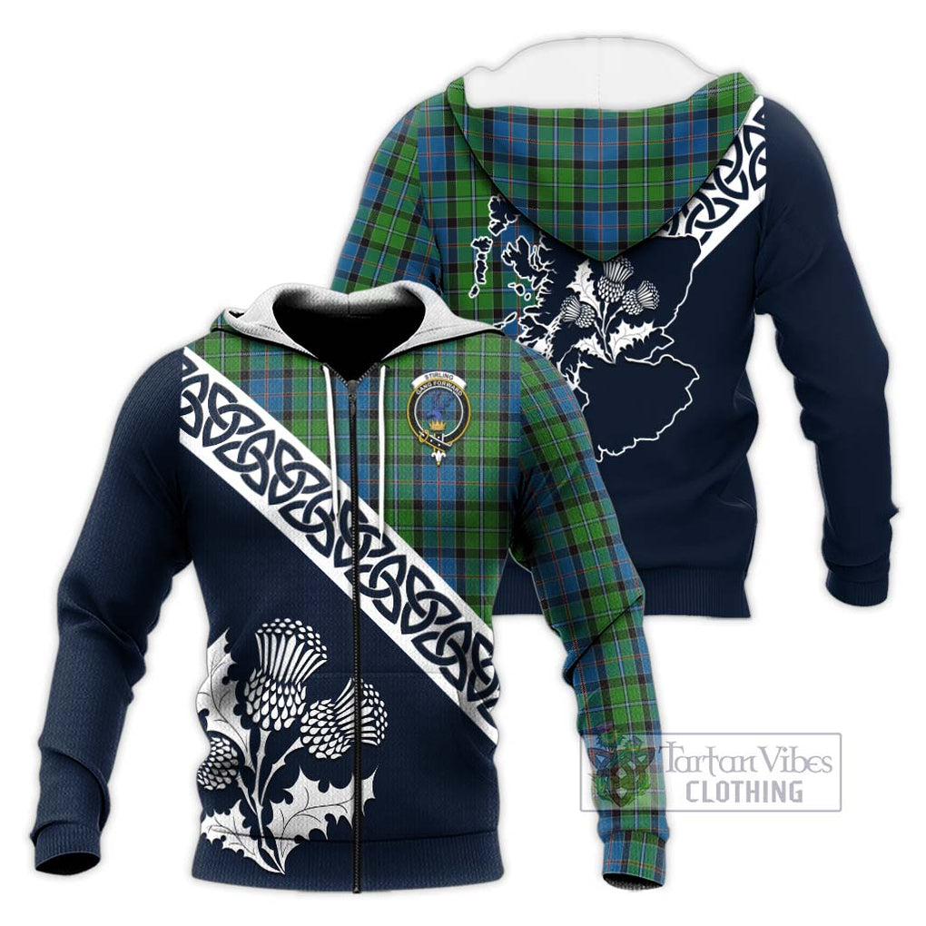 Tartan Vibes Clothing Stirling Tartan Knitted Hoodie Featuring Thistle and Scotland Map