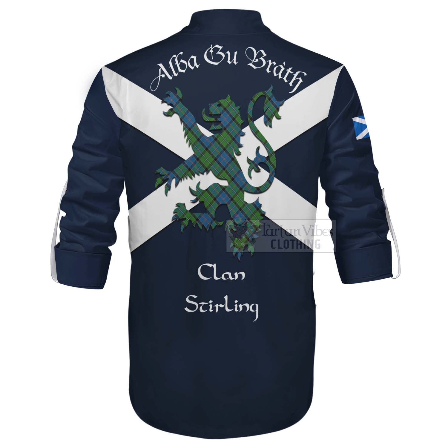 Tartan Vibes Clothing Stirling Tartan Lion Rampant Ghillie Kilt Shirt Proudly Display Your Heritage with Alba Gu Brath and Clan Name