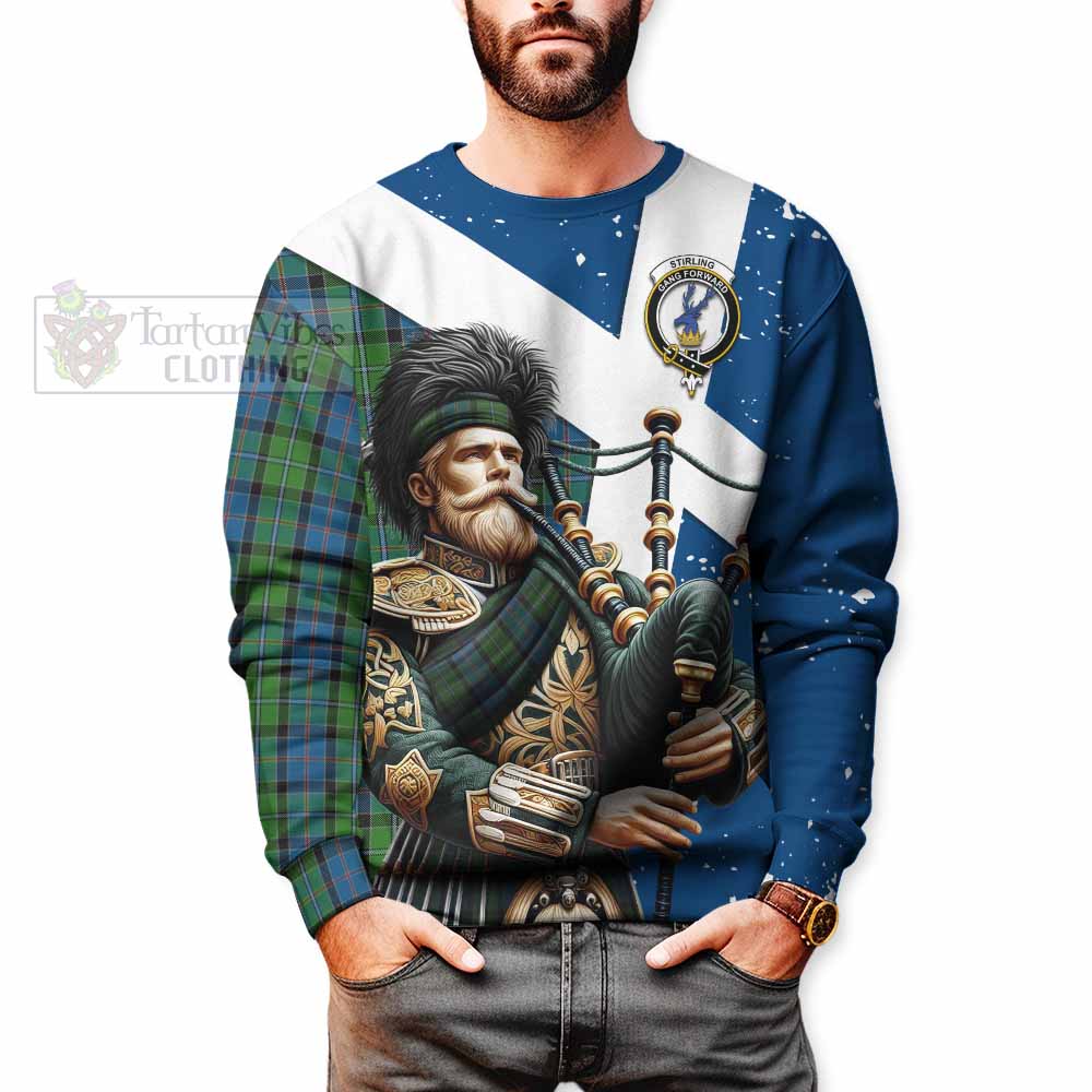 Tartan Vibes Clothing Stirling Tartan Sweatshirt with Family Crest Scottish Bagpiper Vibes
