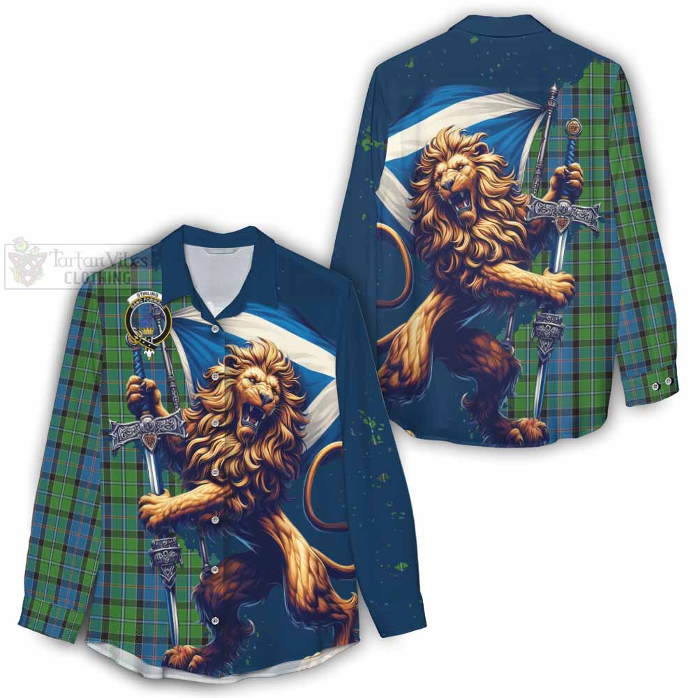 Tartan Vibes Clothing Stirling Tartan Family Crest Women's Casual Shirt with Scottish Majestic Lion