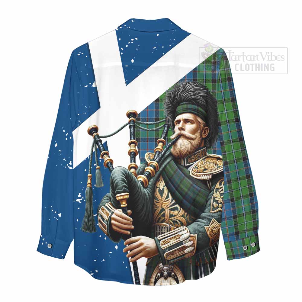 Tartan Vibes Clothing Stirling Tartan Women's Casual Shirt with Family Crest Scottish Bagpiper Vibes