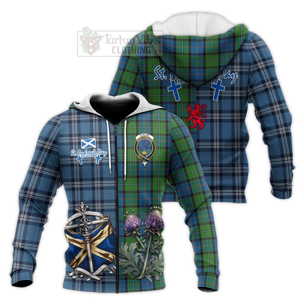 Tartan Vibes Clothing Stirling Tartan Knitted Hoodie Happy St. Andrew's Day Half Tartan Style