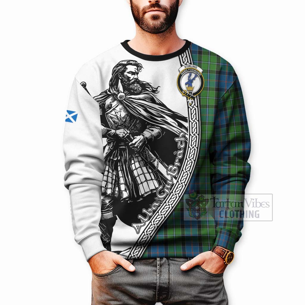 Tartan Vibes Clothing Stirling Tartan Clan Crest Sweatshirt with Highlander Warrior Celtic Style