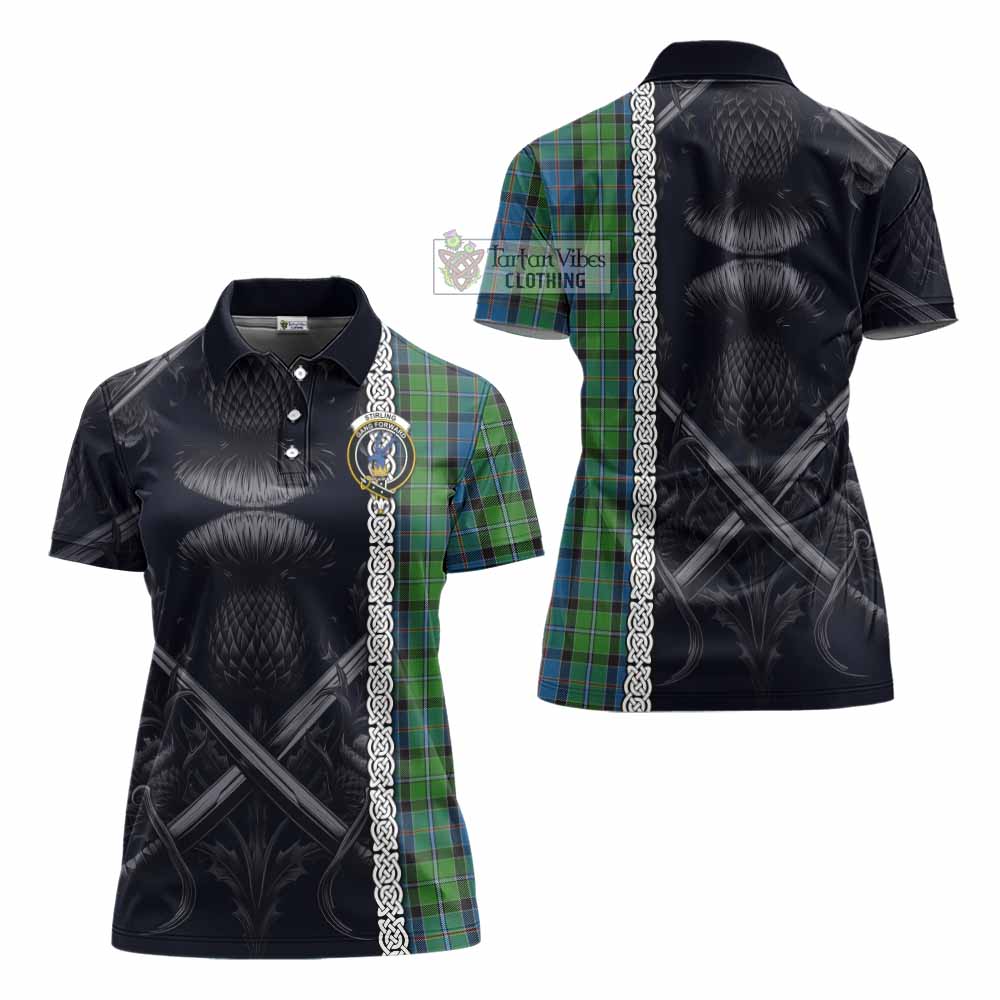 Tartan Vibes Clothing Stirling Tartan Women's Polo Shirt with Family Crest Cross Sword Thistle Celtic Vibes
