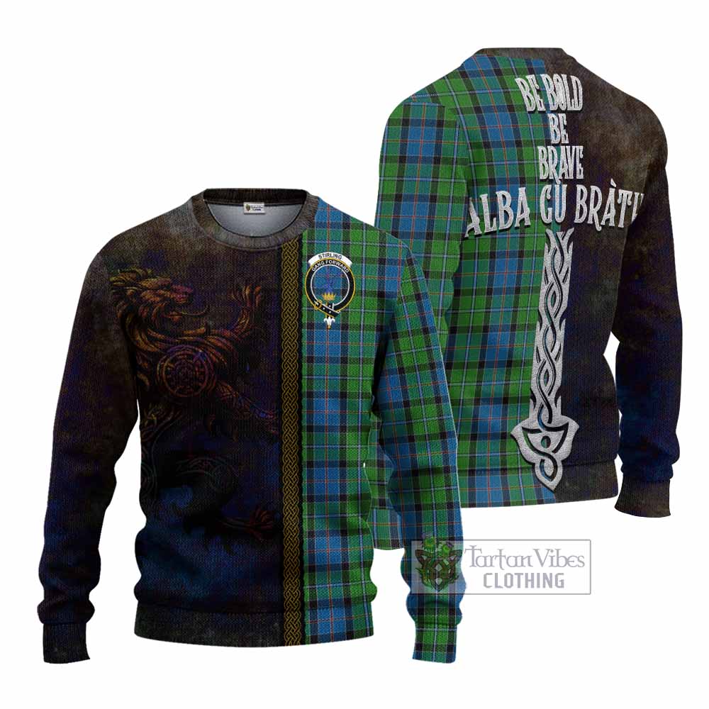 Tartan Vibes Clothing Stirling Tartan Family Crest Knitted Sweater Alba Gu Brath Be Brave Lion Ancient Style