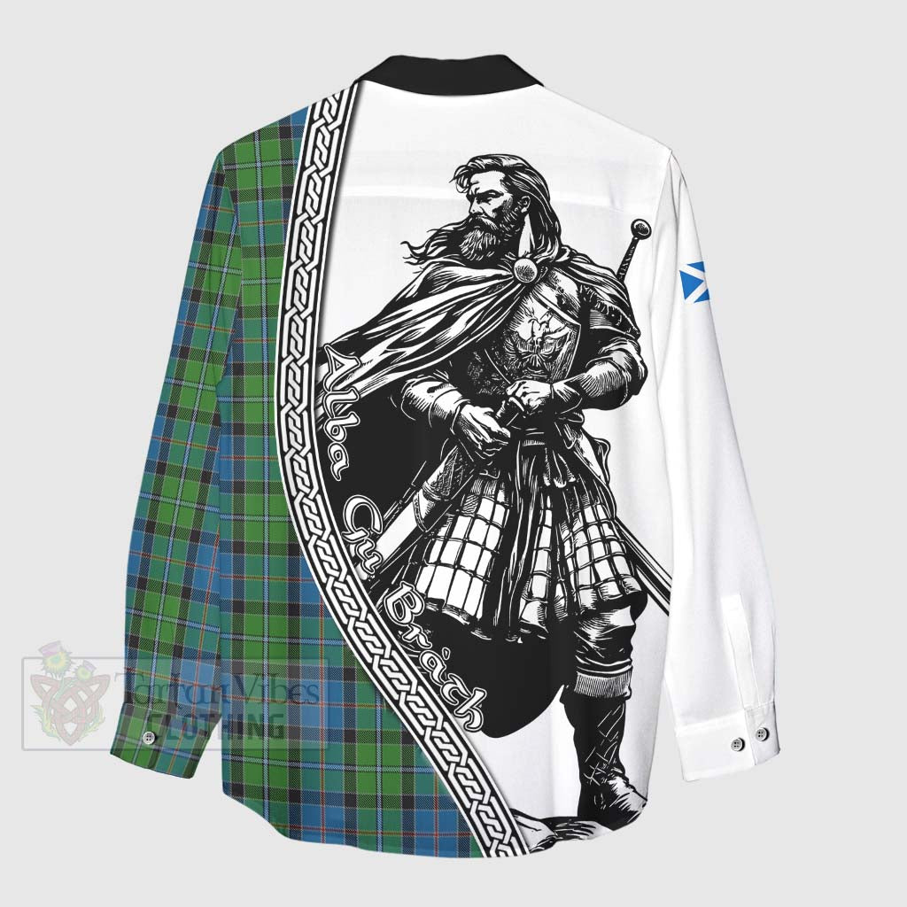 Tartan Vibes Clothing Stirling Tartan Clan Crest Women's Casual Shirt with Highlander Warrior Celtic Style