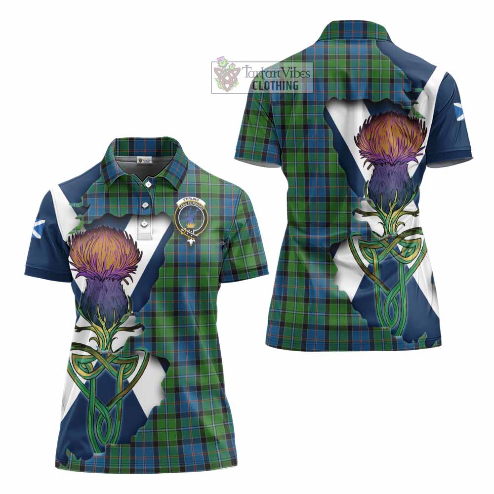 Tartan Vibes Clothing Stirling Tartan Family Crest Women's Polo Shirt Scottish Thistle Celtic Inspired