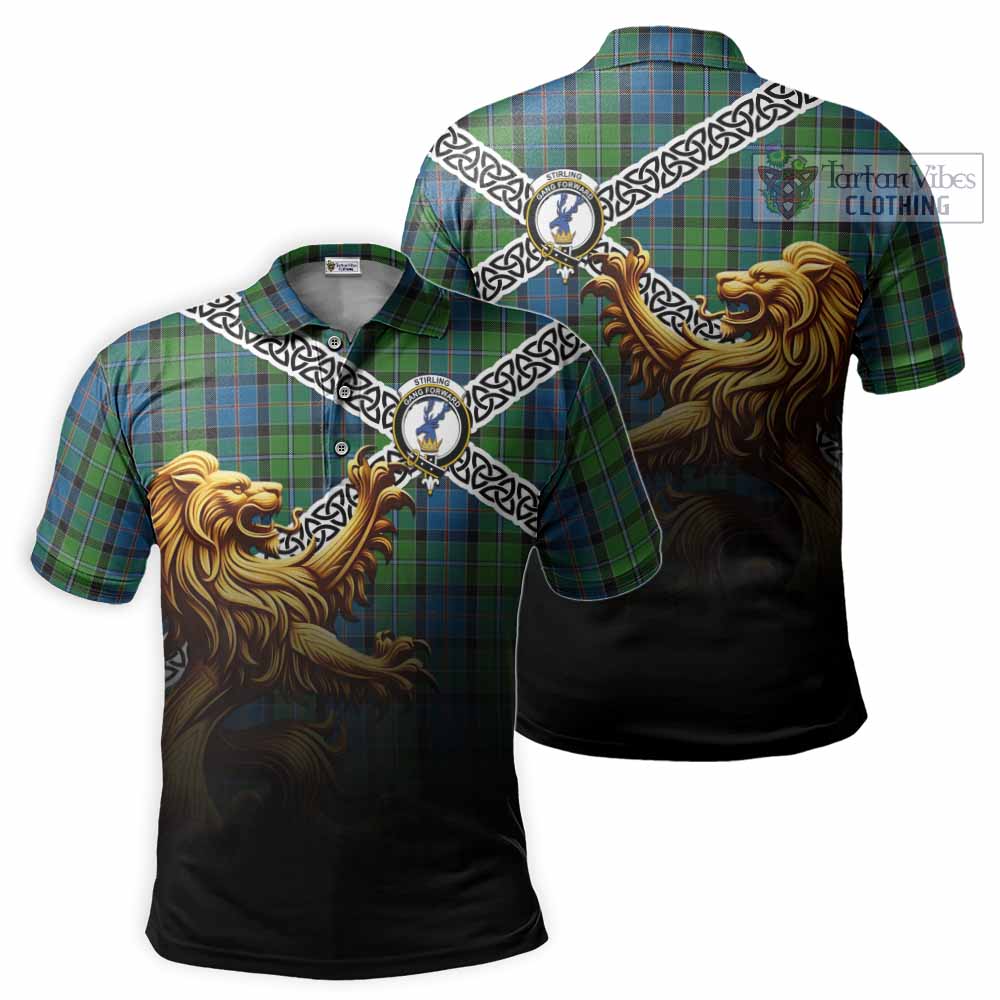 Tartan Vibes Clothing Stirling Crest Tartan Polo Shirt with Golden Lion Emblem Celtic Style
