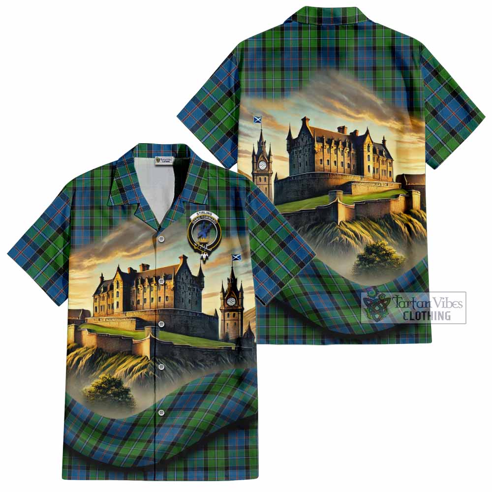Tartan Vibes Clothing Stirling Tartan Family Crest Short Sleeve Button Shirt with Scottish Ancient Castle Style
