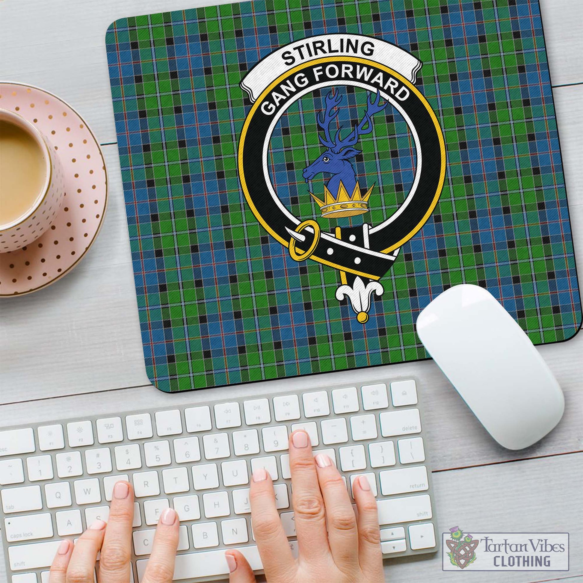 Tartan Vibes Clothing Stirling Tartan Mouse Pad with Family Crest