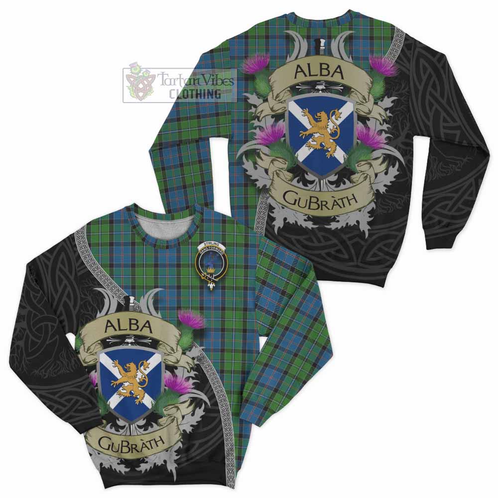 Tartan Vibes Clothing Stirling Tartan Family Crest Sweatshirt Lion Rampant Royal Thistle Shield Celtic Inspired
