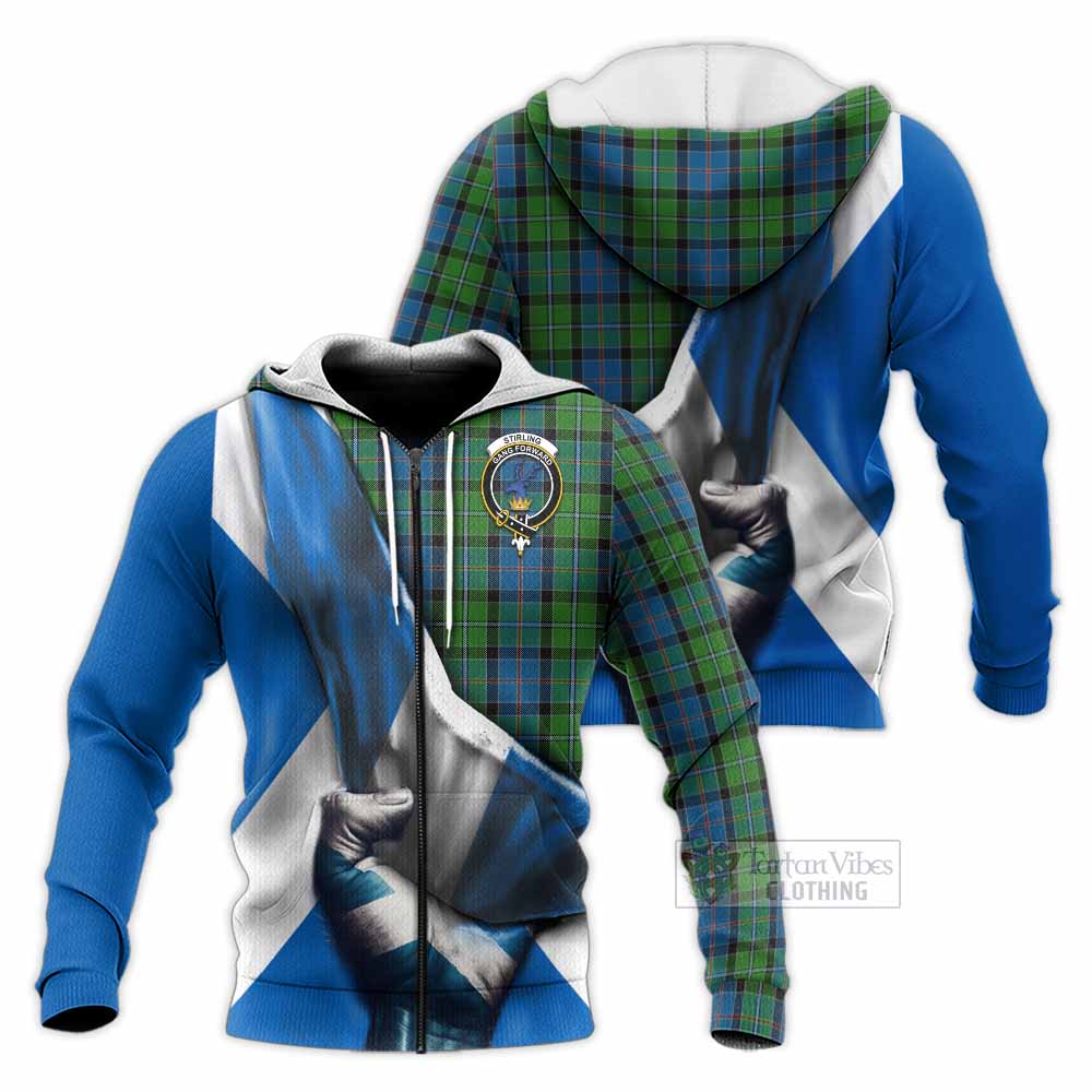 Tartan Vibes Clothing Stirling Tartan Knitted Hoodie with Family Crest Scotland Patriotic Style