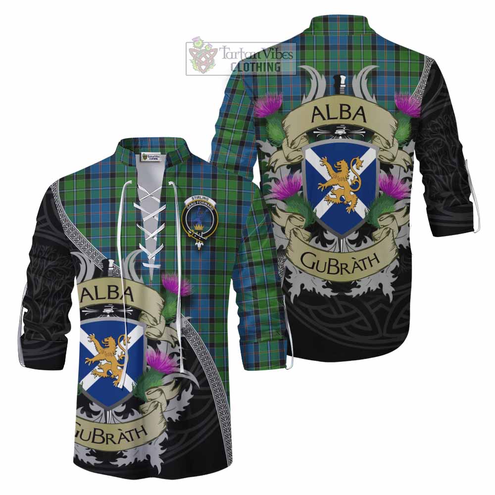 Tartan Vibes Clothing Stirling Tartan Family Crest Ghillie Kilt Shirt Lion Rampant Royal Thistle Shield Celtic Inspired