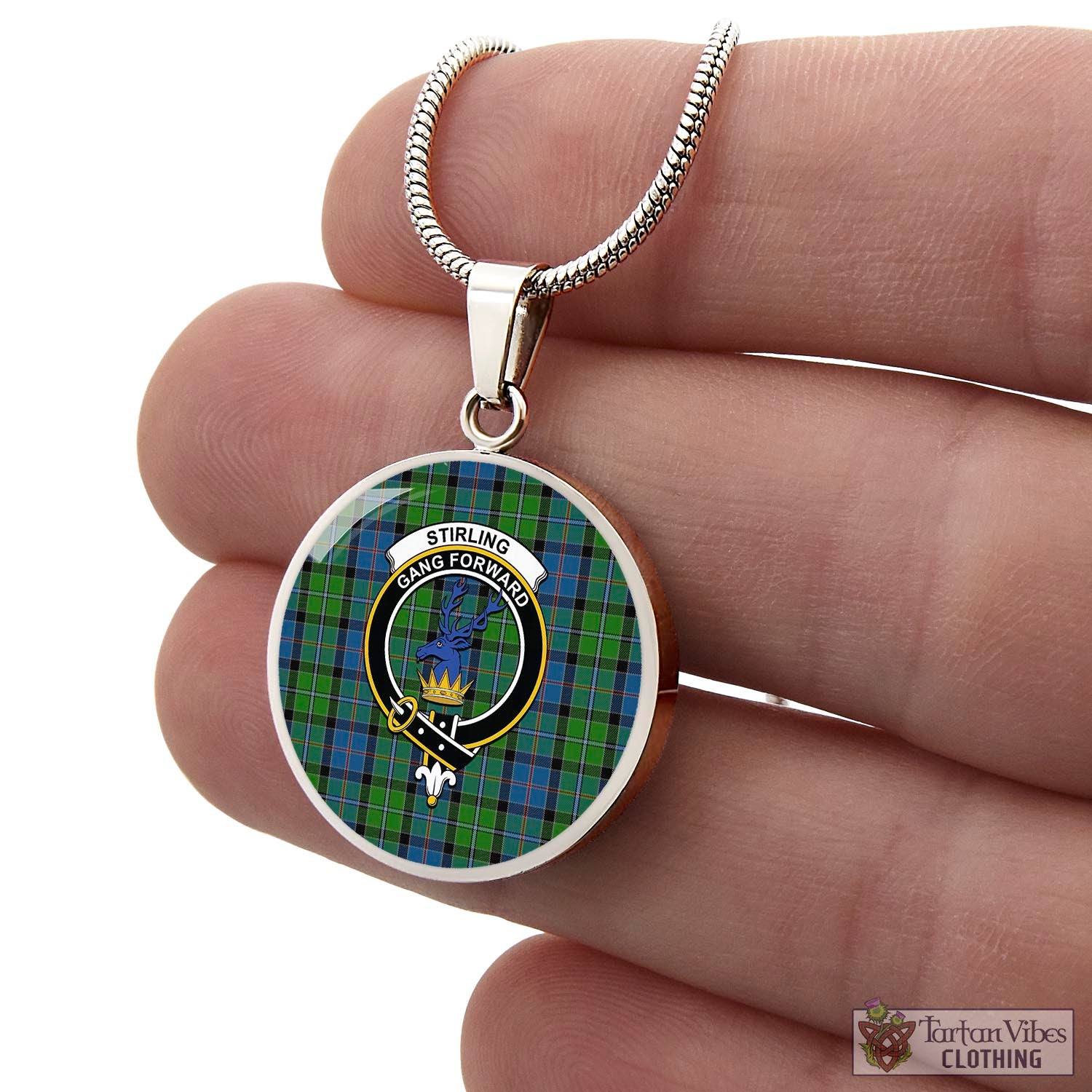 Tartan Vibes Clothing Stirling Tartan Circle Necklace with Family Crest