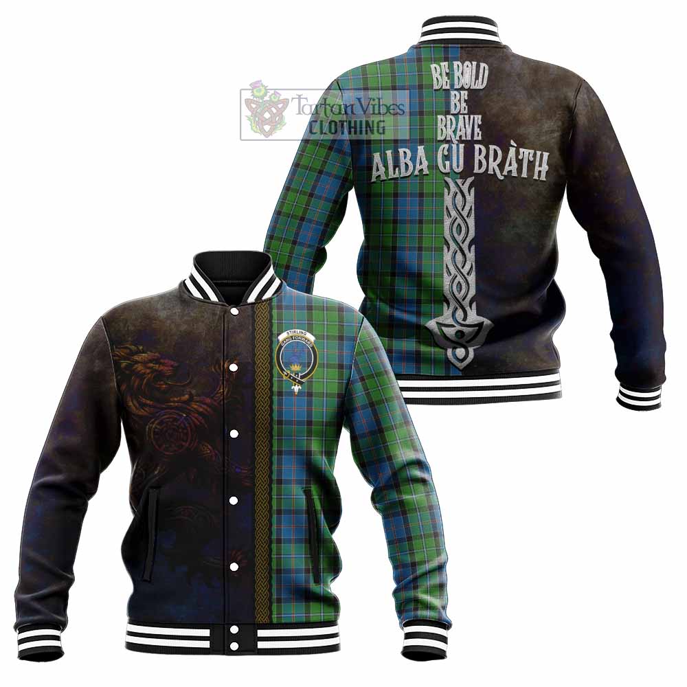 Tartan Vibes Clothing Stirling Tartan Family Crest Baseball Jacket Alba Gu Brath Be Brave Lion Ancient Style