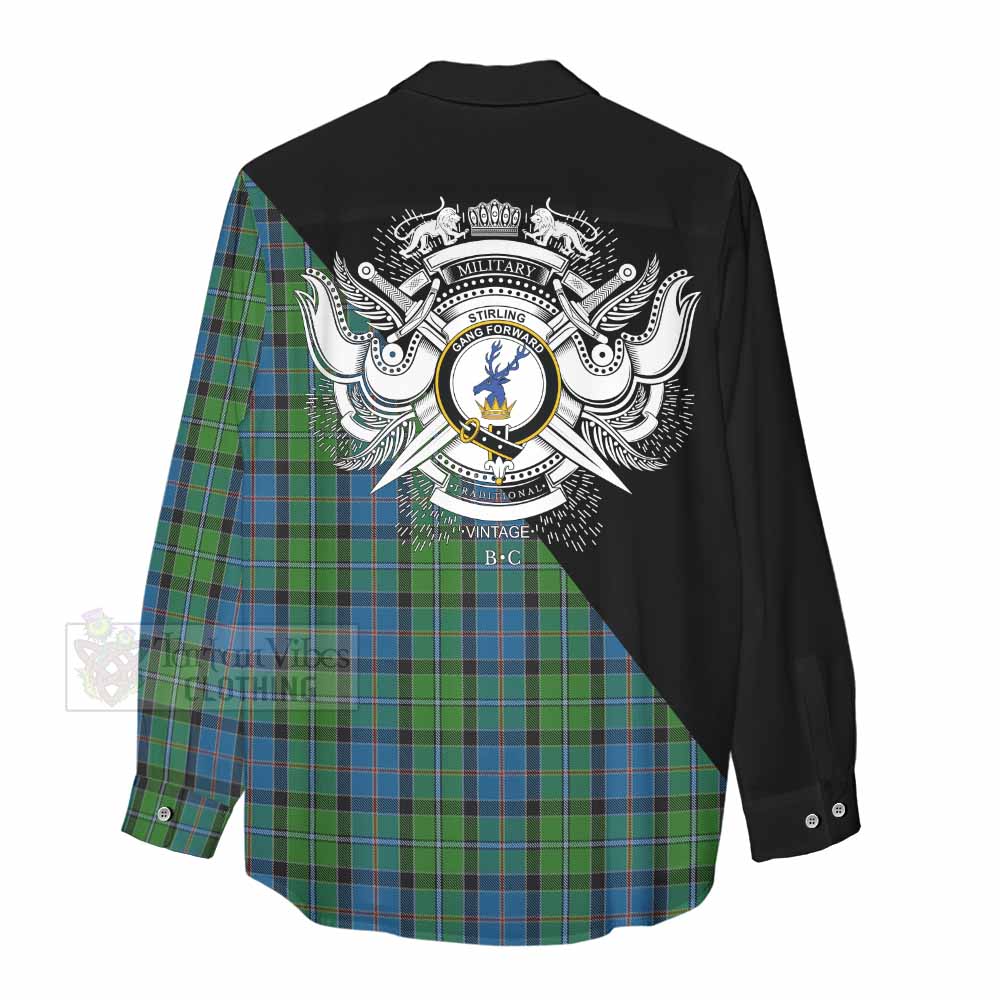Tartan Vibes Clothing Stirling Tartan Women's Casual Shirt with Family Crest and Military Logo Style