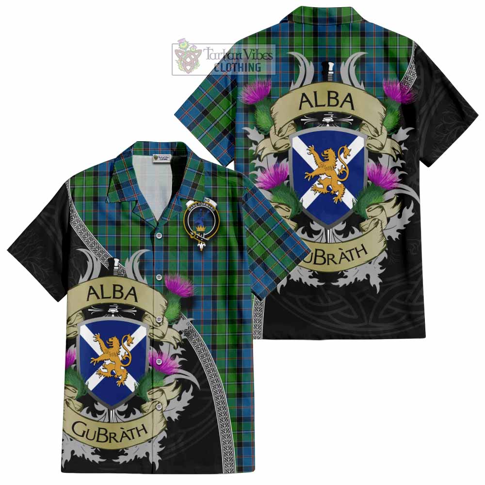 Tartan Vibes Clothing Stirling Tartan Family Crest Short Sleeve Button Shirt Lion Rampant Royal Thistle Shield Celtic Inspired