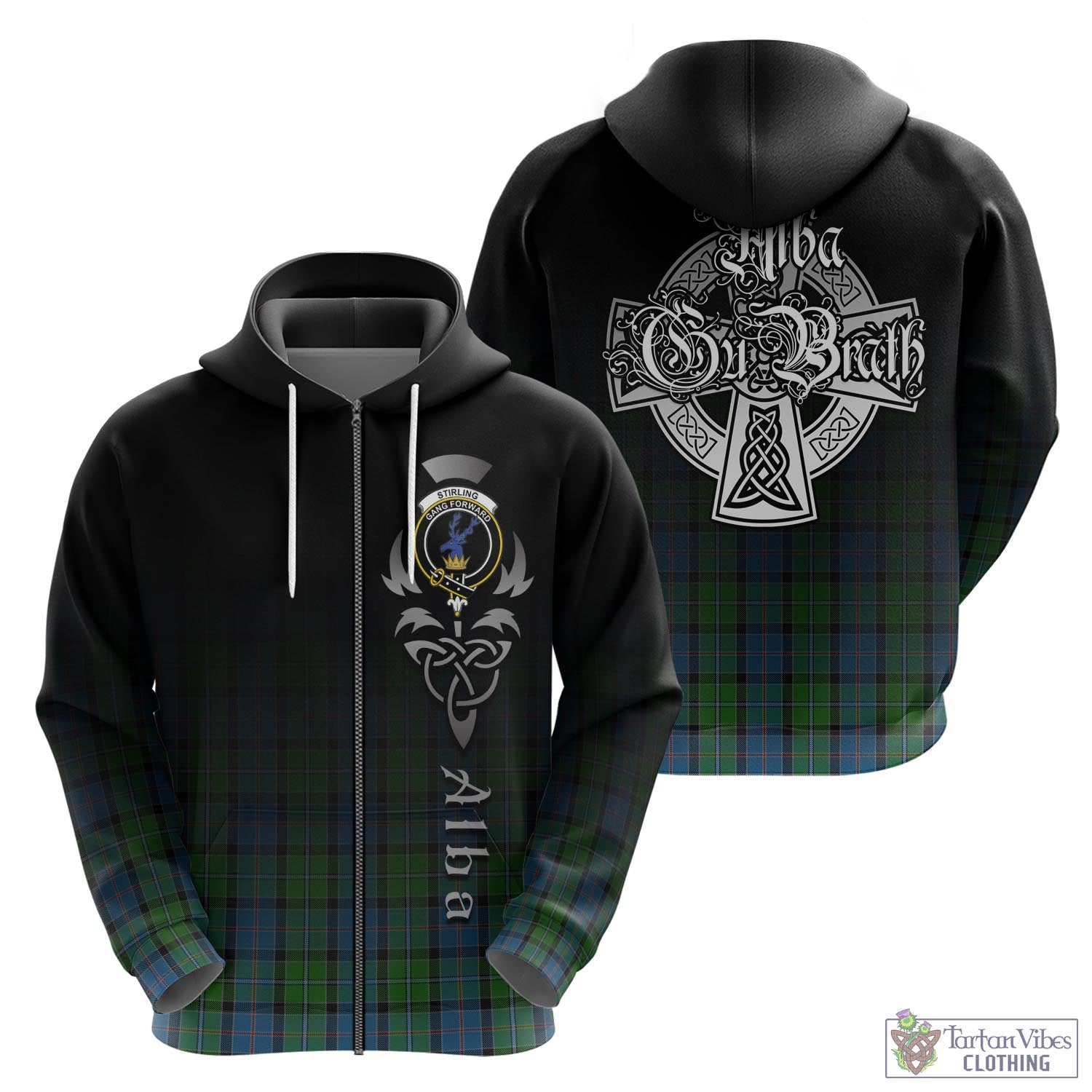 Tartan Vibes Clothing Stirling Tartan Hoodie Featuring Alba Gu Brath Family Crest Celtic Inspired