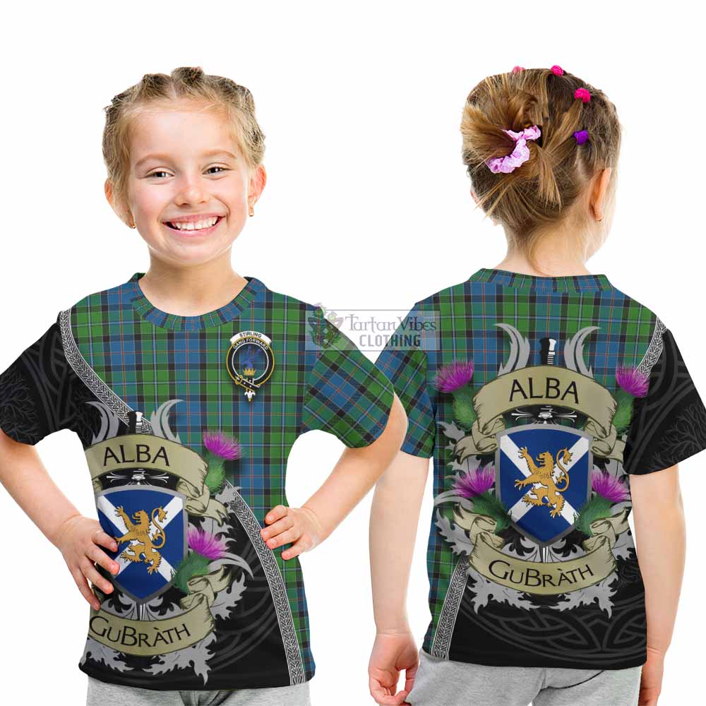 Tartan Vibes Clothing Stirling Tartan Family Crest Kid T-Shirt Lion Rampant Royal Thistle Shield Celtic Inspired