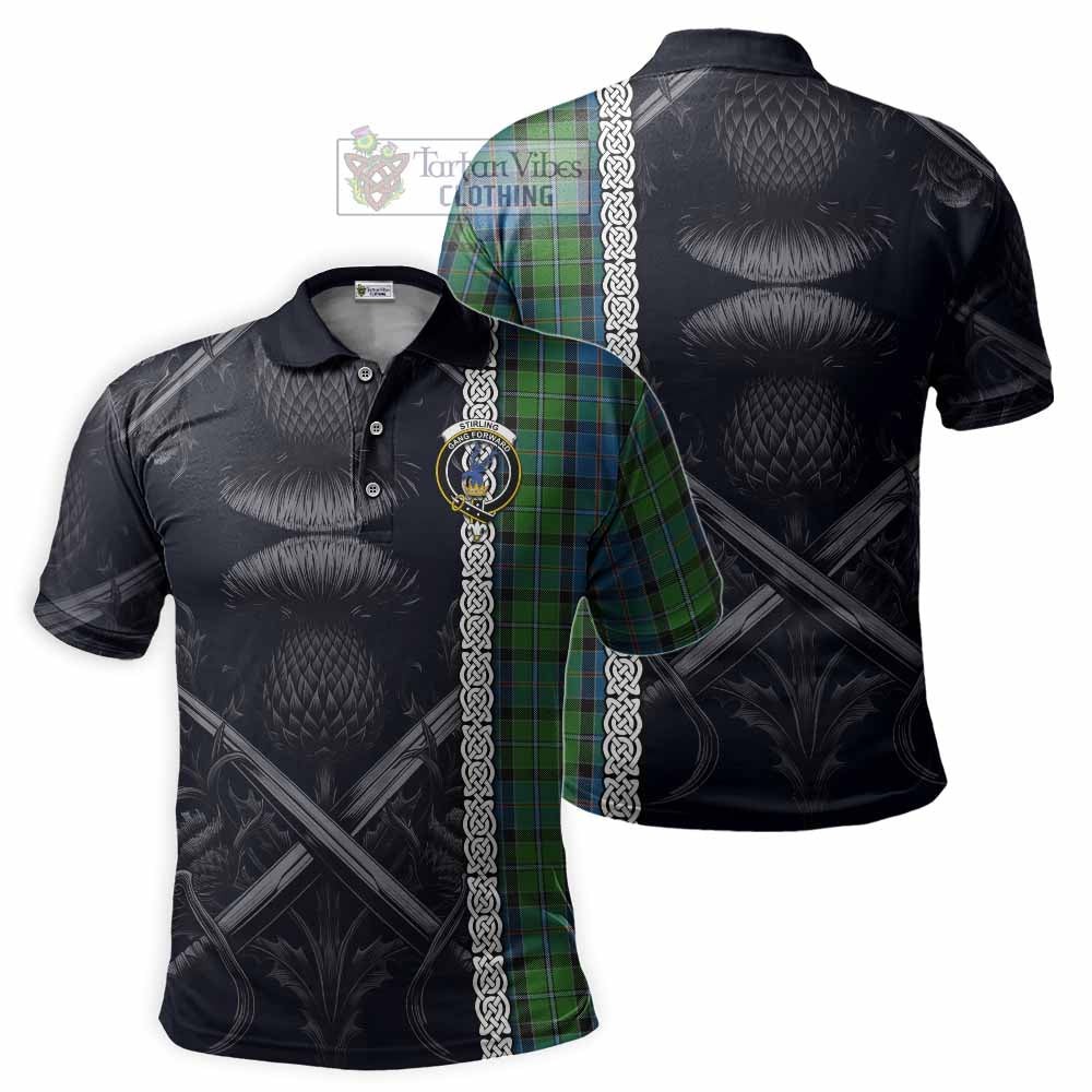 Tartan Vibes Clothing Stirling Tartan Polo Shirt with Family Crest Cross Sword Thistle Celtic Vibes