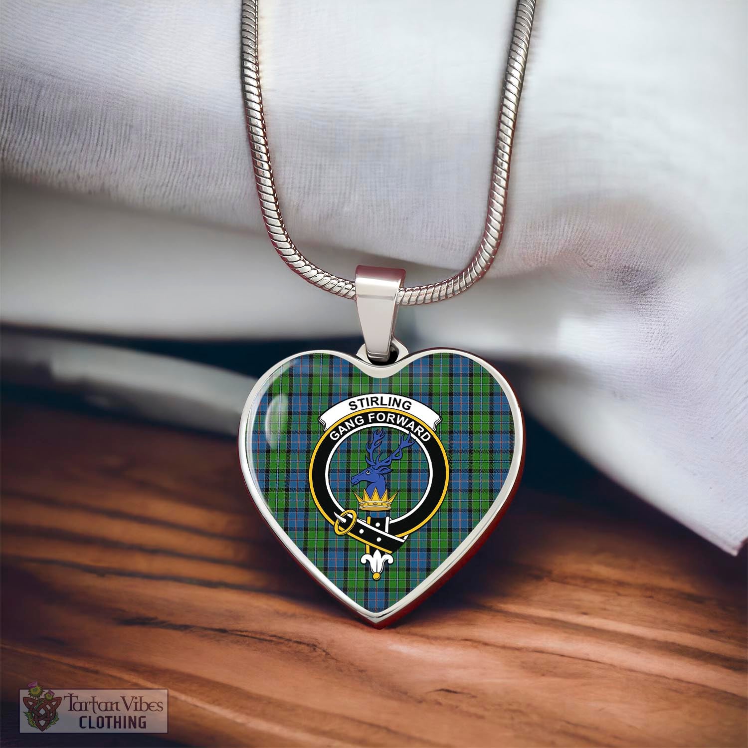 Tartan Vibes Clothing Stirling Tartan Heart Necklace with Family Crest