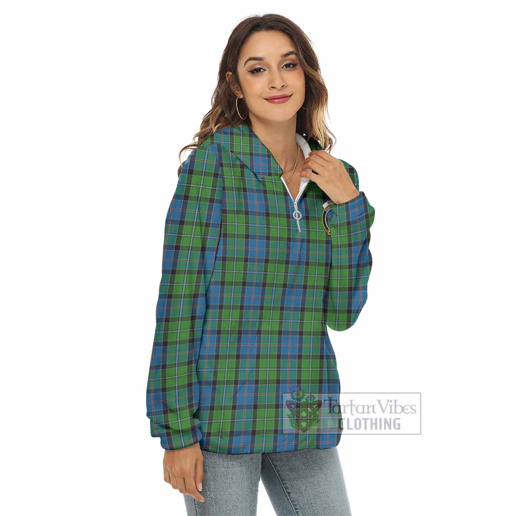Tartan Vibes Clothing Stirling Tartan Crest Women's Borg  Half Zip Fleece Hoodie