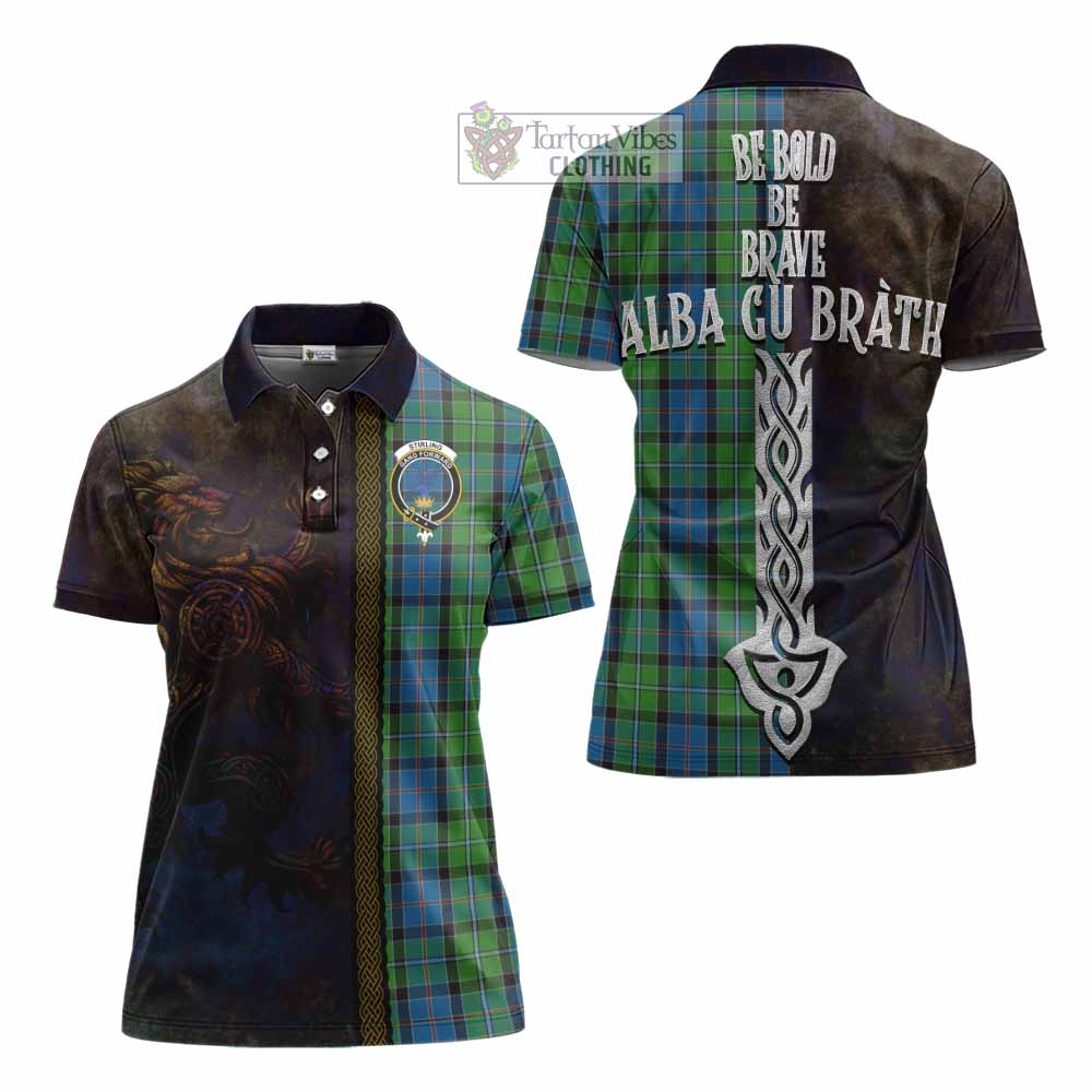Tartan Vibes Clothing Stirling Tartan Family Crest Women's Polo Shirt Alba Gu Brath Be Brave Lion Ancient Style