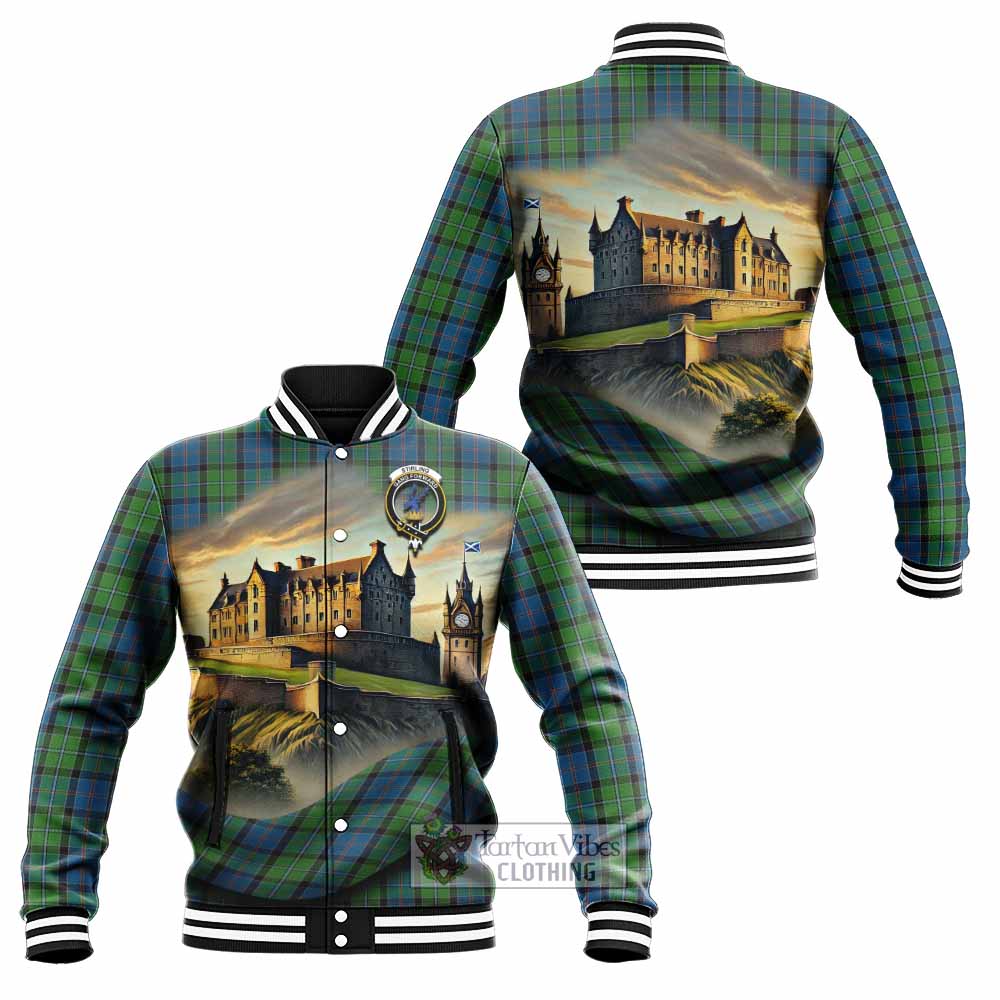 Tartan Vibes Clothing Stirling Tartan Family Crest Baseball Jacket with Scottish Ancient Castle Style