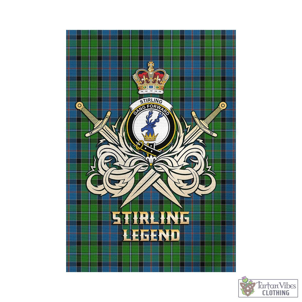 Tartan Vibes Clothing Stirling Tartan Flag with Clan Crest and the Golden Sword of Courageous Legacy