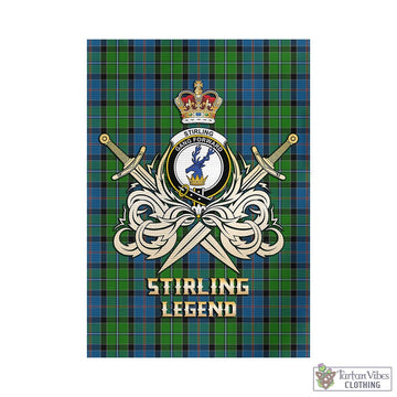 Stirling Tartan Garden Flag with Clan Crest and the Golden Sword of Courageous Legacy