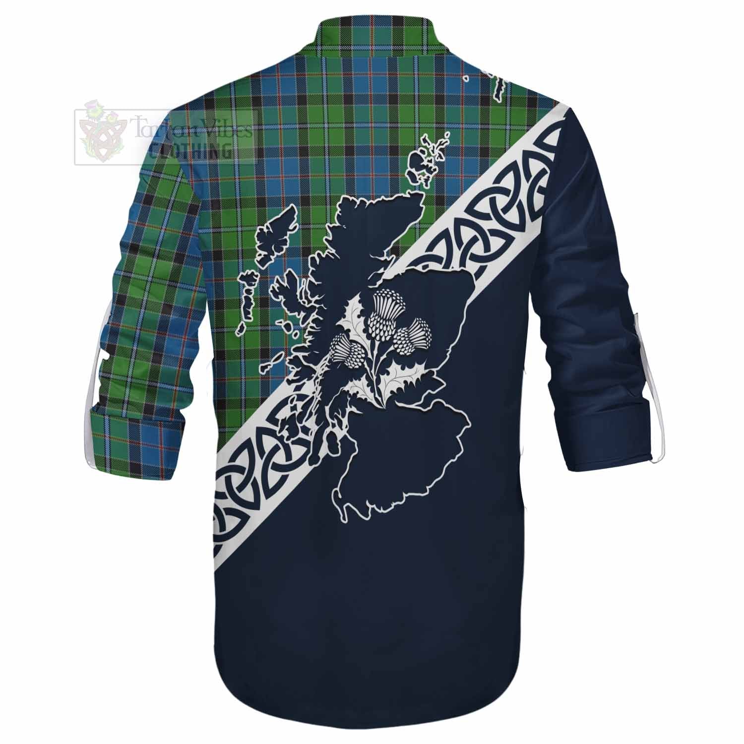 Tartan Vibes Clothing Stirling Tartan Ghillie Kilt Shirt Featuring Thistle and Scotland Map