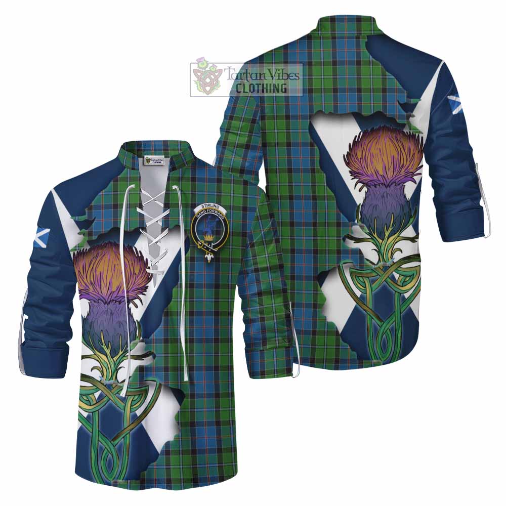 Tartan Vibes Clothing Stirling Tartan Family Crest Ghillie Kilt Shirt Scottish Thistle Celtic Inspired