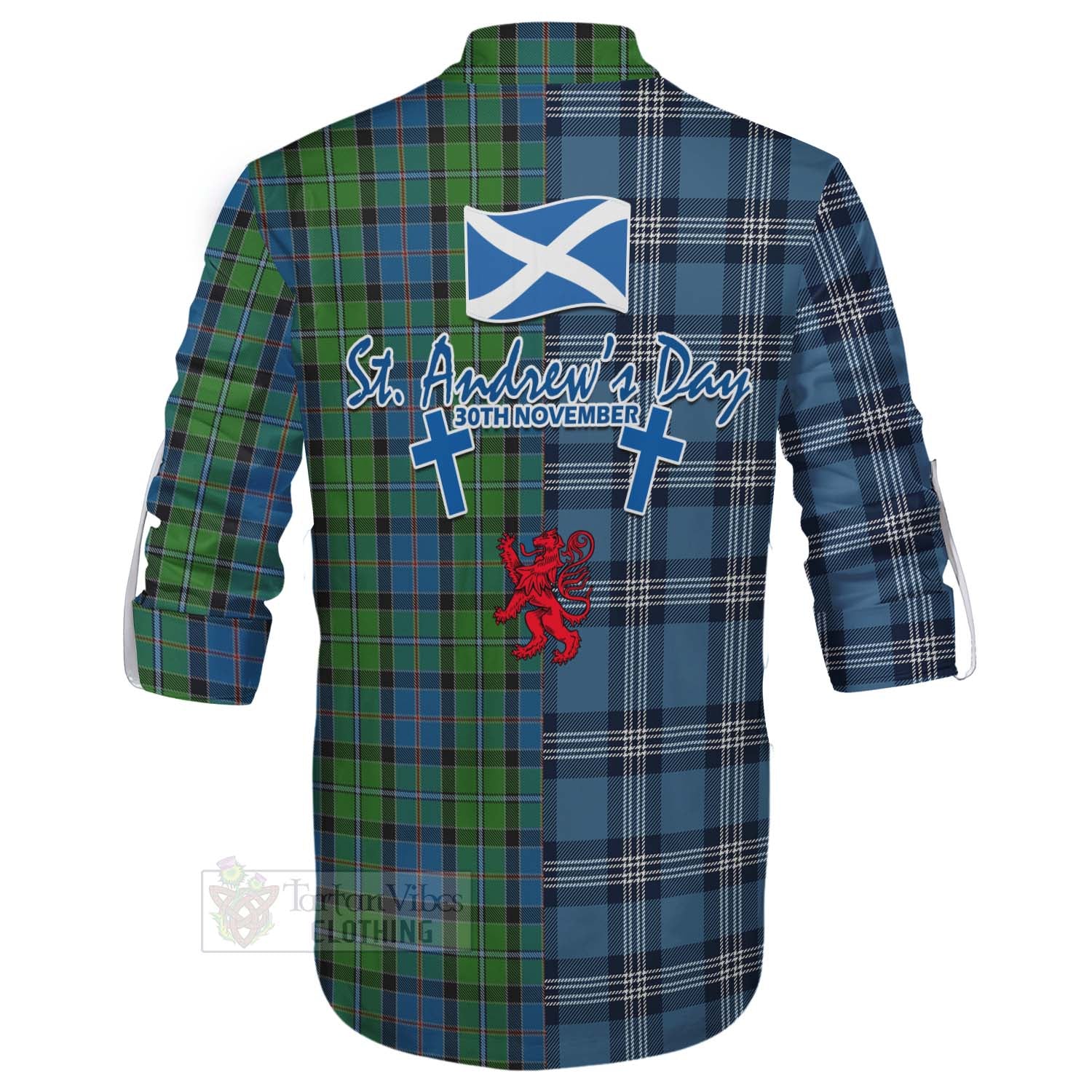 Tartan Vibes Clothing Stirling Tartan Ghillie Kilt Shirt Happy St. Andrew's Day Half Tartan Style
