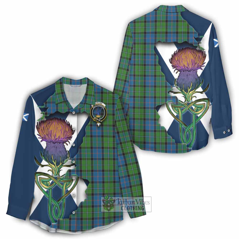 Tartan Vibes Clothing Stirling Tartan Family Crest Women's Casual Shirt Scottish Thistle Celtic Inspired