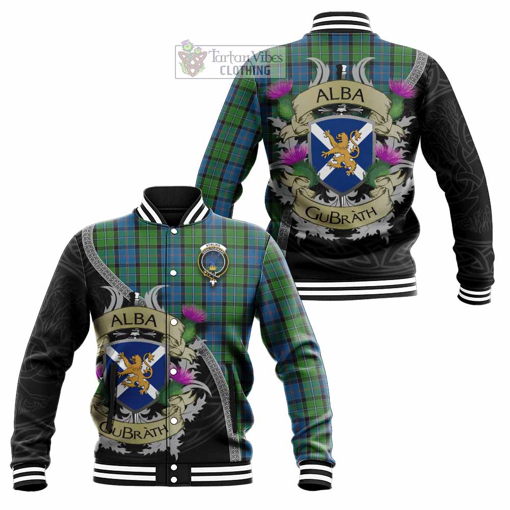 Tartan Vibes Clothing Stirling Tartan Family Crest Baseball Jacket Lion Rampant Royal Thistle Shield Celtic Inspired