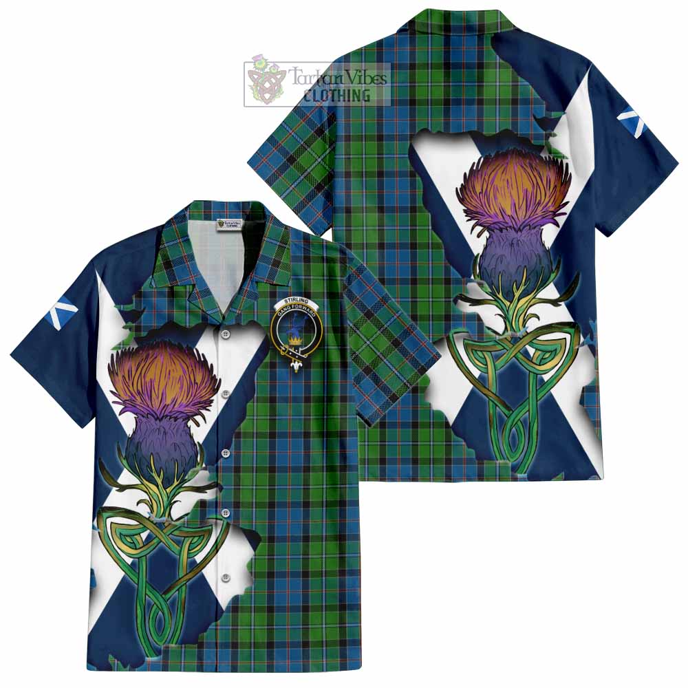 Tartan Vibes Clothing Stirling Tartan Family Crest Short Sleeve Button Shirt Scottish Thistle Celtic Inspired