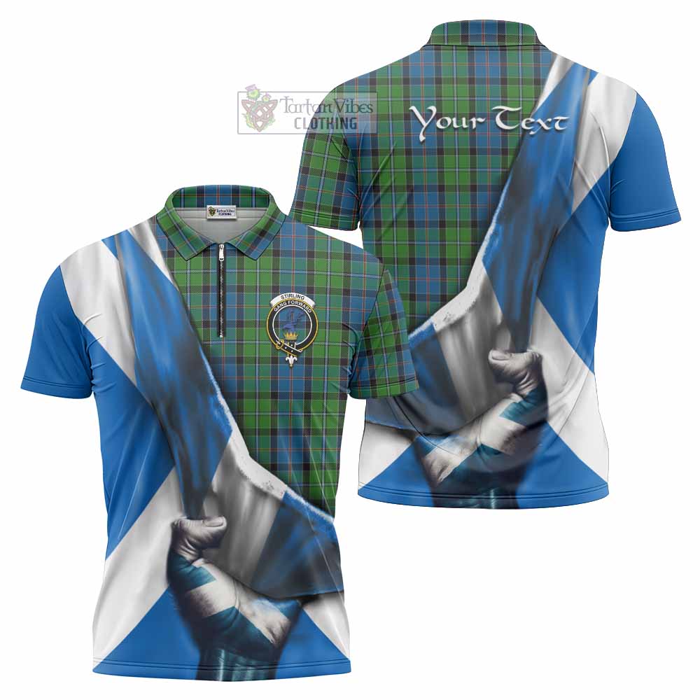 Tartan Vibes Clothing Stirling Tartan Zipper Polo Shirt with Family Crest Scotland Patriotic Style