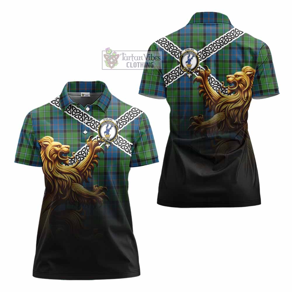 Tartan Vibes Clothing Stirling Crest Tartan Women's Polo Shirt with Golden Lion Emblem Celtic Style