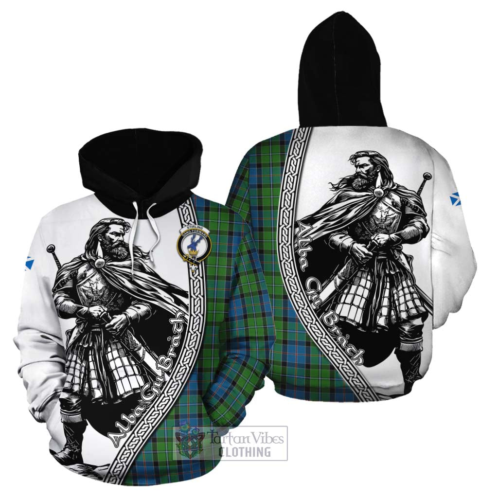 Tartan Vibes Clothing Stirling Tartan Clan Crest Cotton Hoodie with Highlander Warrior Celtic Style