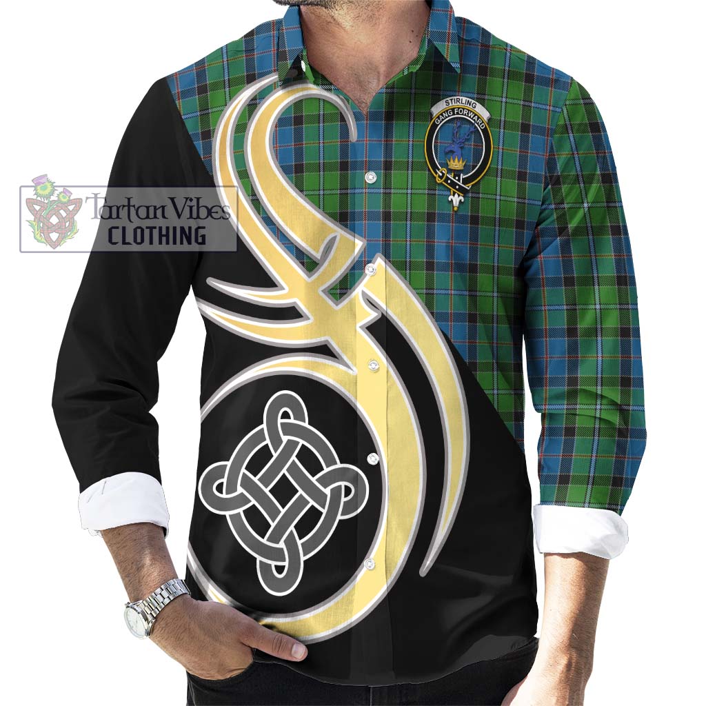 Stirling Tartan Long Sleeve Button Shirt with Family Crest and Celtic Symbol Style - Tartan Vibes Clothing