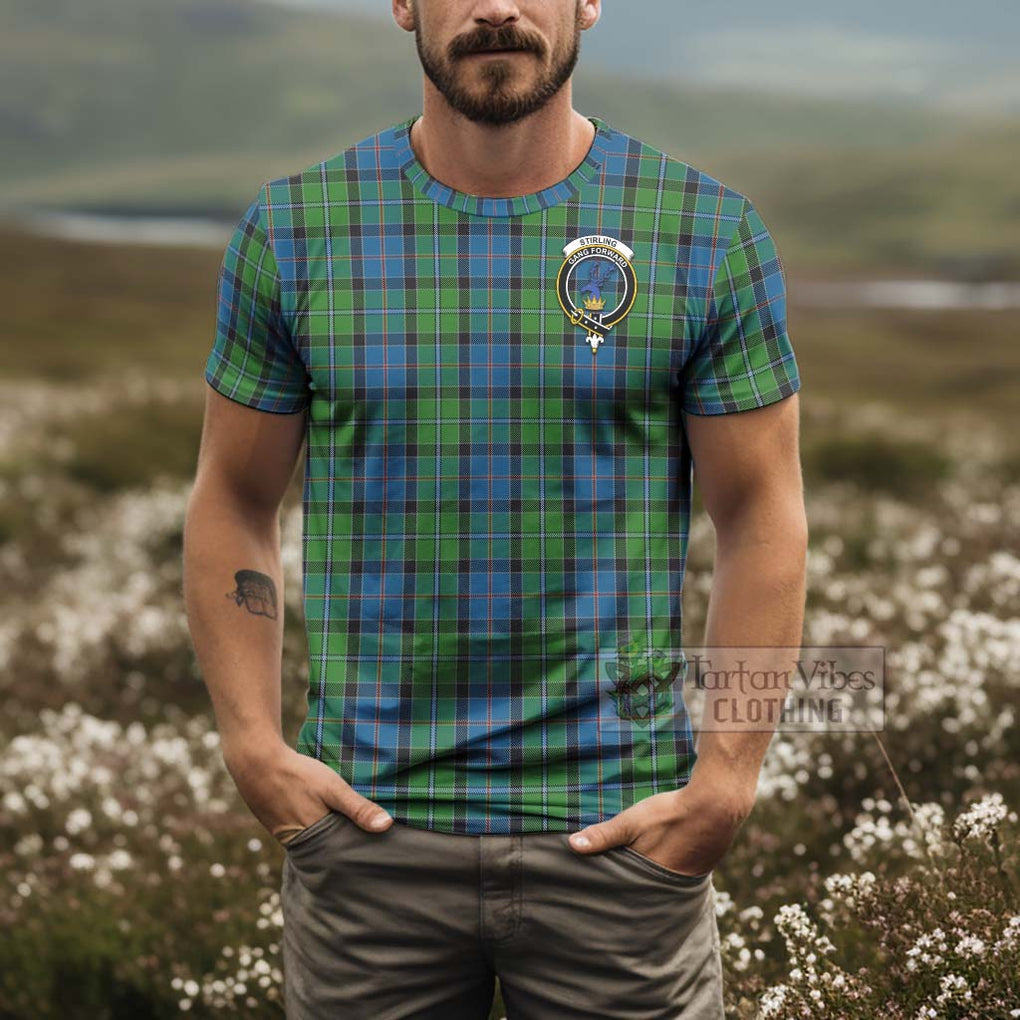 Tartan Vibes Clothing Stirling Tartan T-Shirt with Family Crest and Bearded Skull Holding Bottles of Whiskey