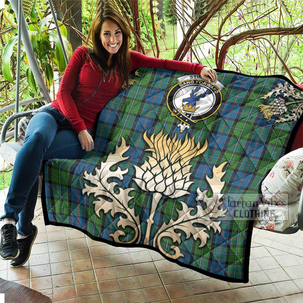 Tartan Vibes Clothing Stirling Tartan Quilt with Family Crest and Golden Thistle Style