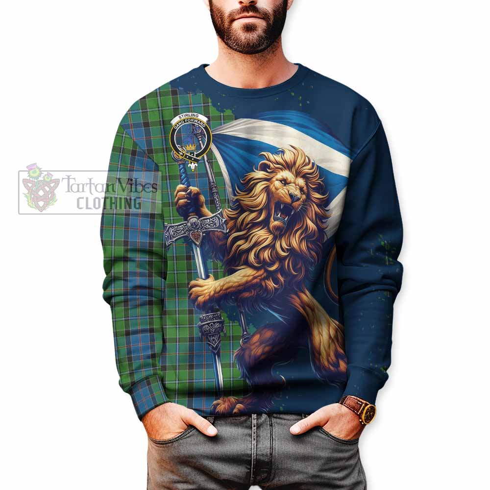 Tartan Vibes Clothing Stirling Tartan Family Crest Sweatshirt with Scottish Majestic Lion