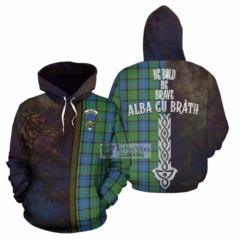 Tartan Vibes Clothing Stirling Tartan Family Crest Hoodie Alba Gu Brath Be Brave Lion Ancient Style